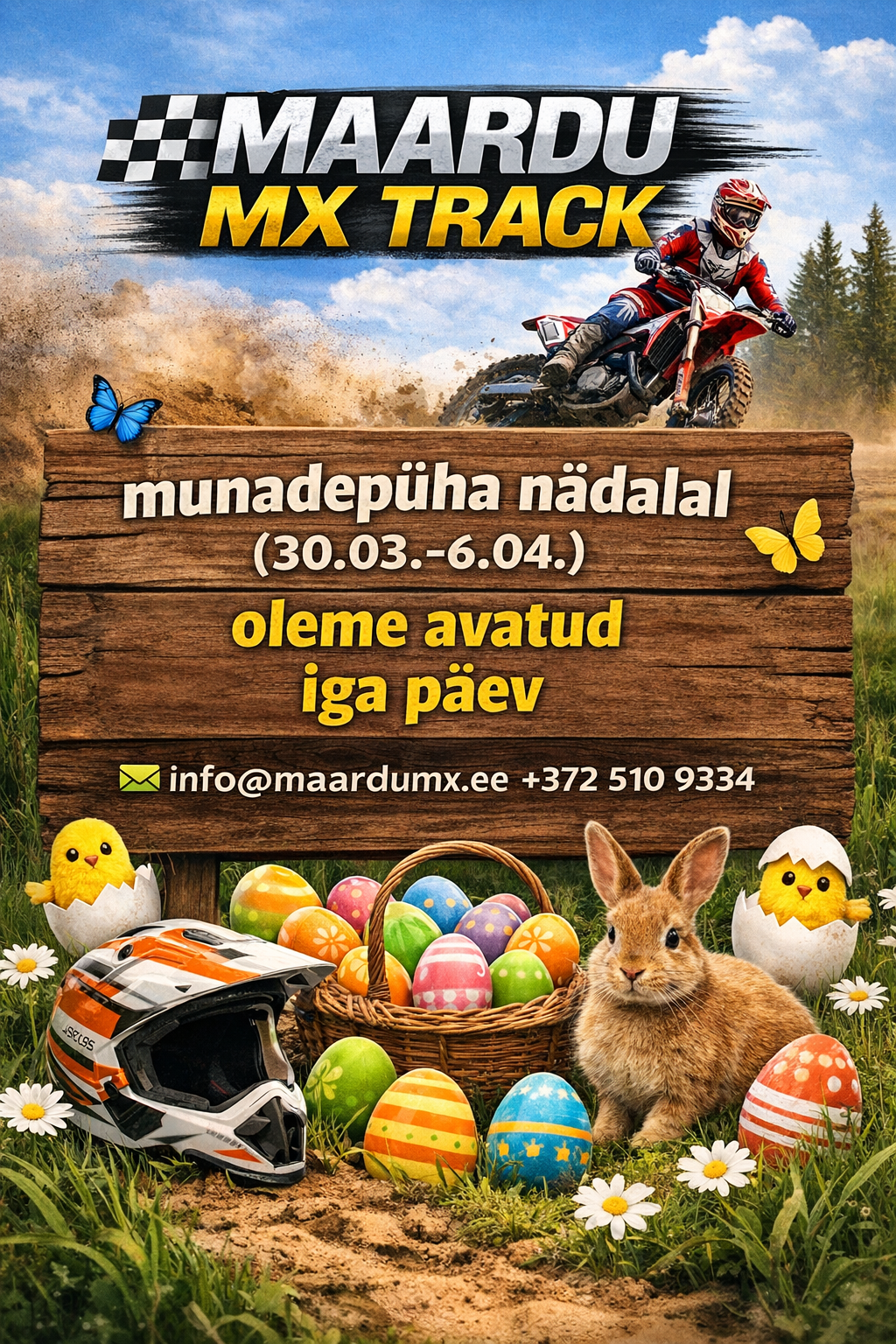 🐣 Munadepüha nädalal oleme avatud iga päev Hea uudis kõigile motokrossisõpradele – 30. märtsist kuni 6. aprillini on Maardu MX Track avatud iga päev, ehk esmasp